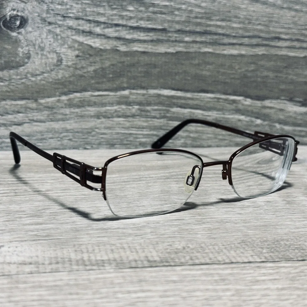 ELLE EL18779 Eyeglass Frames Womens 50-18-135 Brown Half Rim Rectangular Optical
